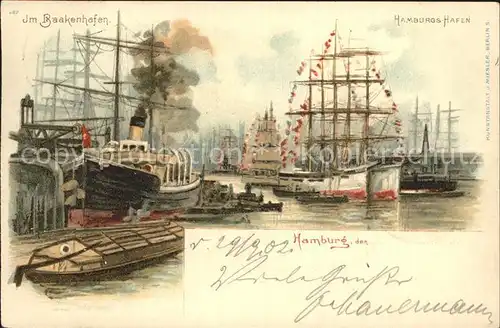 Segelschiffe Hamburg Baakenhafen Litho Kat. Schiffe