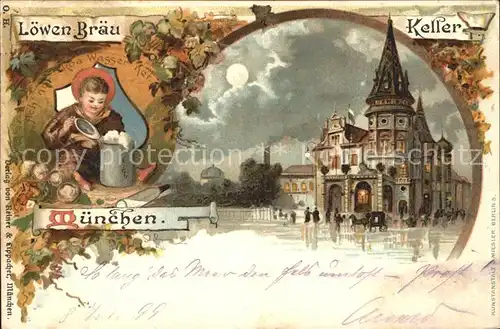 Bier Loewenbraeukeller Muenchen Litho Kat. Lebensmittel