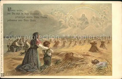 Doecker E. Gebet Landwirtschaft  Rechen Jesus Regenbogen Litho Kat. Kuenstlerlitho