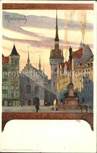 Kley Muenchen Marienplatz Kat. Kuenstlerlitho