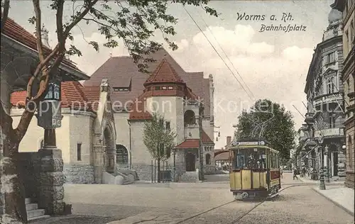 Strassenbahn Bahnhofplatz Worms am Rhein  Kat. Strassenbahn