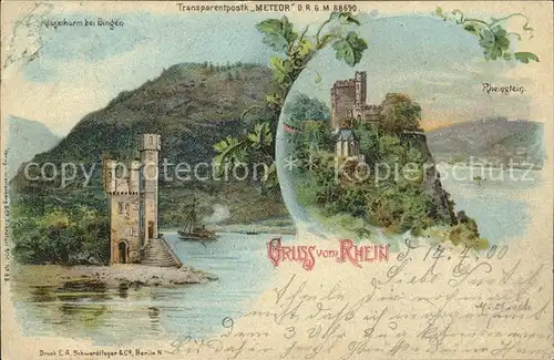 METEOR Hold to Light Nr. 88690 Bingen Maeuseturm Rheinstein Litho / Besonderheiten /