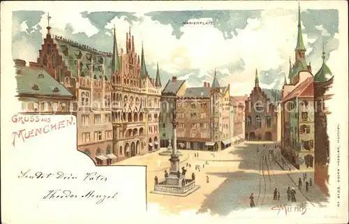 Muench C. Muenchen Marienplatz  Kat. Kuenstlerlitho