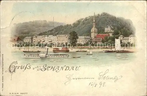 Verlag Hagelberg W. Nr. 36905 Schandau Seitenraddampfer Litho / Verlage /