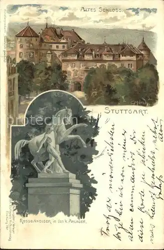 Muench C. Stuttgart Rossbaendiger Anlagen Altes Schloss Kat. Kuenstlerlitho