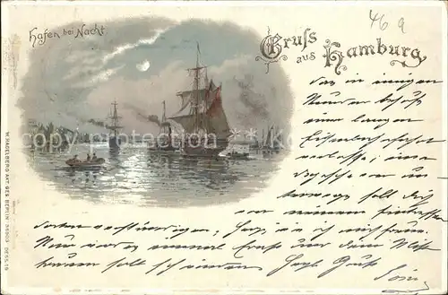 Verlag Hagelberg W. Nr. 36903 Hamburg Hafen Segelschiff Litho  / Verlage /