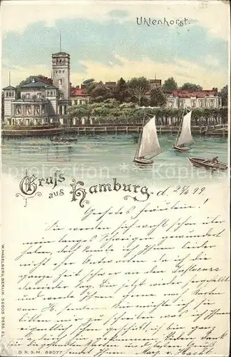 Verlag Hagelberg W. Nr. 36903 Hamburg Uhlenhorst Segelboote Litho / Verlage /