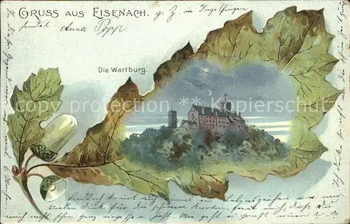 Eichenblattkarte Eisenach Wartburg Litho