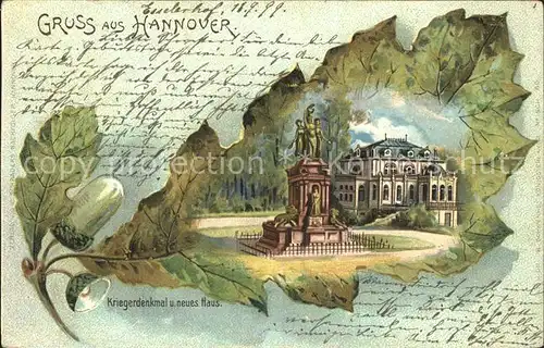 Eichenblattkarte Hannover Kriegerdenkmal Neues Haus Litho