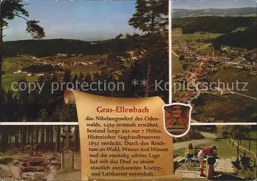 Gras Ellenbach Panorama Totalansicht Brunnen Gedenkstein  Kat. Grasellenbach