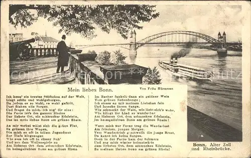 Bonn Rhein Alter Zoll und Rheinbruecke Gedicht Kat. Bonn