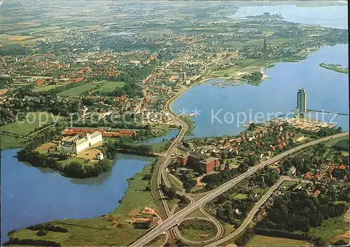 Schleswig Schlei Schlossinsel mit Schloss Gottorp Burgsee und Burggraben Fliegeraufnahme Kat. Erfde