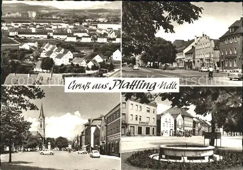 Plattling Isar Bayern Teilansichten Marktplatz Kirche Brunnen Kat. Plattling