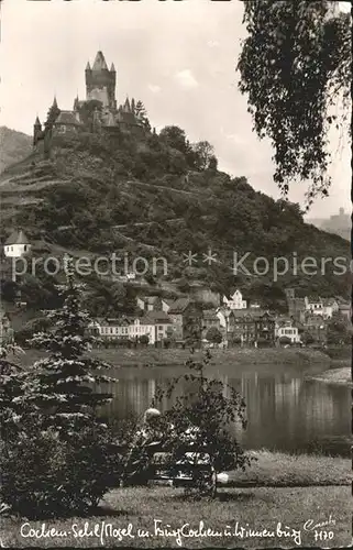 Cochem Mosel Uferpartie am Fluss Burg Winnenburg Kat. Cochem