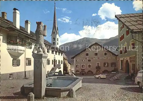 Zuoz GR Dorfplatz Kirche Engadinerhaus Kat. Zuoz