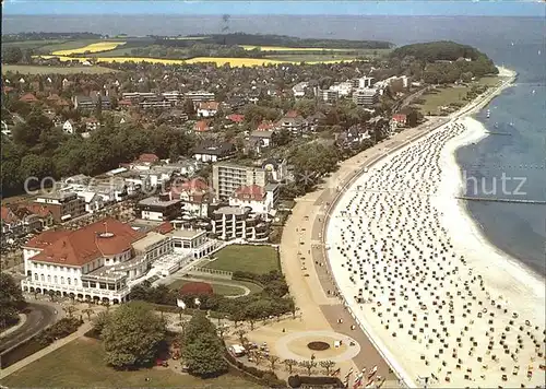 Travemuende Ostseebad Fliegeraufnahme mit Strand Kat. Luebeck