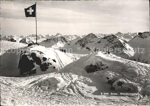 Arosa GR Weisshorngipfel Alpenpanorama Schweizer Flagge Kat. Arosa