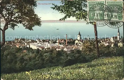 Rorschach Bodensee Altstadt Kirche Seeblick Stempel auf AK Kat. Rorschach