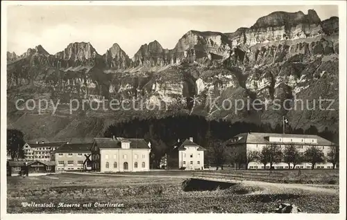 Wallenstadt Kaserne mit Churfirsten Appenzeller Alpen / Walenstadt /Bz. Sarganserland