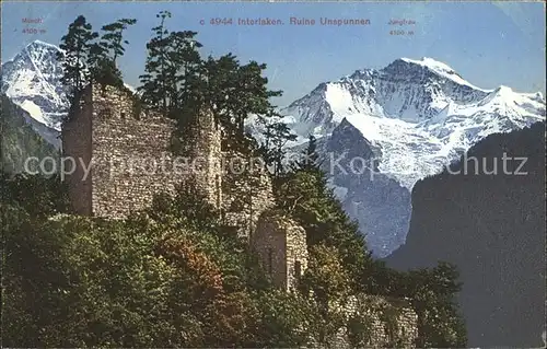 Interlaken BE Ruine Unspunnen mit Moench Jungfrau Kat. Interlaken