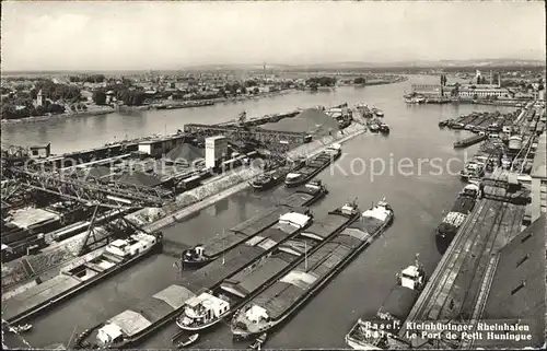 Bale Port de Petit Huningue Kleinhueninger Rheinhafen Frachtkahn Binnenschifffahrt Kat. Basel