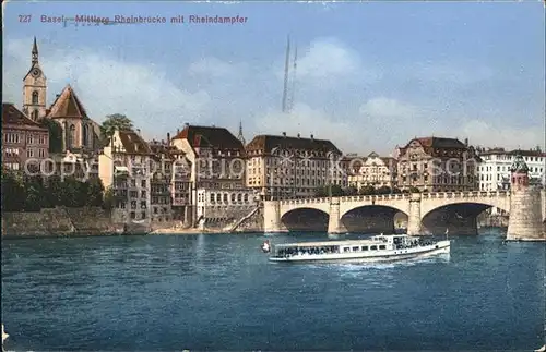 Basel BS Mittlere Rheinbruecke mit Rheindampfer Kat. Basel