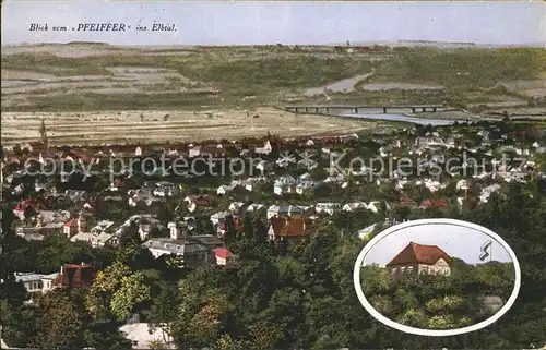 Loessnitz Dresden Panorama Blick vom Berggasthaus Zum Pfeiffer ins Elbtal Althistorisches Winzerhaus Kat. Dresden Elbe