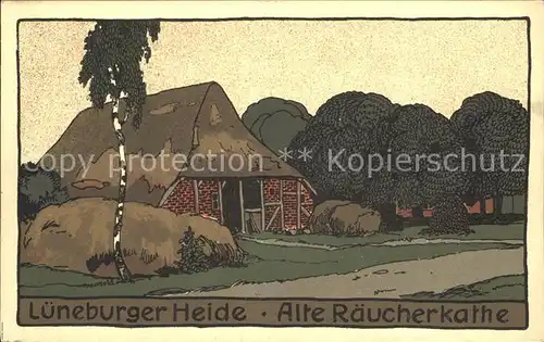Lueneburger Heide Alte Raeucherkathe Kuenstler Steinzeichnung Kat. Walsrode