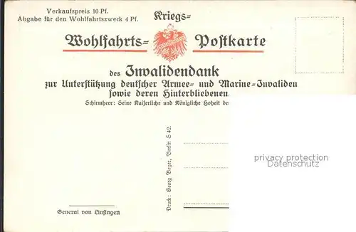 Militaria Generaele Stab Deutschland General v. Linsingen Wohlfarts Postkarte WK1