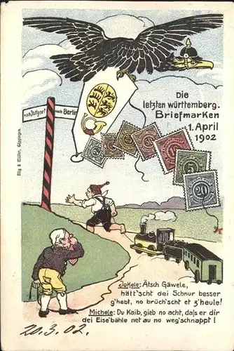 Briefmarke auf Ak Adler Posthorn Eisenbahn / Besonderheiten /