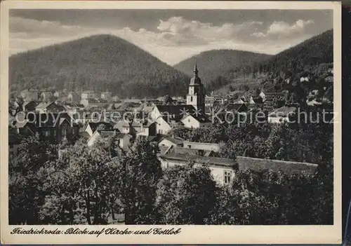 Friedrichroda Blick auf die Kirche und Gottlob Kat. Friedrichroda