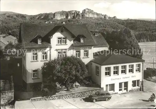 Altendorf Lichtenhain Gasthaus Heiterer Blick mit Schrammsteinen Kat. Lichtenhain Sebnitz