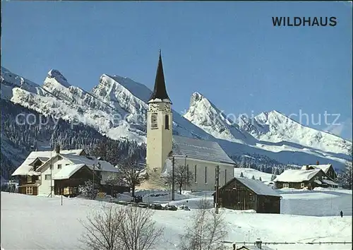 Wildhaus Lisighaus SG Kath Kirche und Churfirsten Kat. Wildhaus