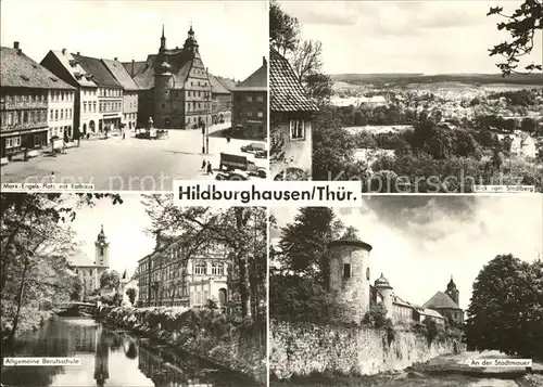 Hildburghausen Marx Engel Platz Rathaus Algemeine Berufsschule Stadtmauer Stadtmauer Kat. Hildburghausen