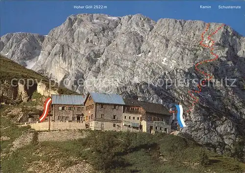 Rossfeldhuette mit Hoher Goell Kamin Schusterrute Kat. Berchtesgaden