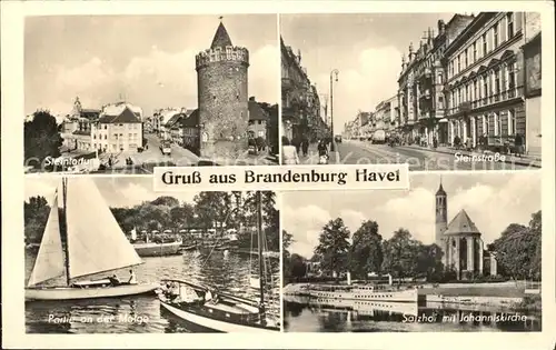 Brandenburg Havel Steintorturm Steinstrasse Partie an der Melge Salzhof mit Johanniskirche Kat. Brandenburg