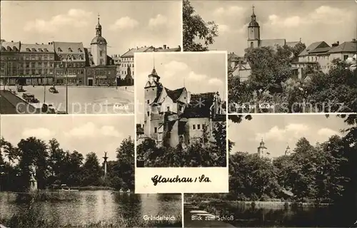 Glauchau Markt Schloss Kirche Gruendelteich Kat. Glauchau