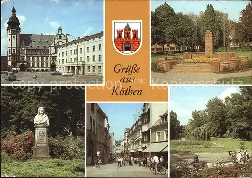 Koethen Anhalt Markt Rathaus Ehrenmal Bachdenkmal Boulevard Am Hubertusteich Kat. Coethen