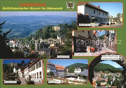 Lindenfels Odenwald Blick durch das Burgfenster Burgstrasse Kurgarten Teilansicht Kat. Lindenfels