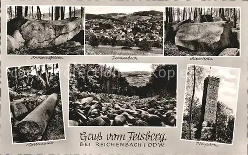 Reichenbach Odenwald Felsberg Krokodilfelsen Altarstein Ohlyturm  Kat. Lautertal (Odenwald)