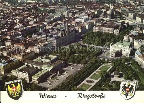 Wien Ringstrasse Parlament Rathaus Universitaet Votivkirche Burgtheater Volksgarten Fliegeraufnahme Kat. Wien