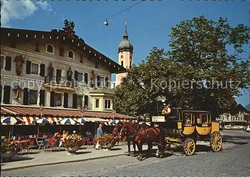 Garmisch Partenkirchen Postkutsche Marienplatz Hotel Post Pfarrkirche St Martin Kat. Garmisch Partenkirchen