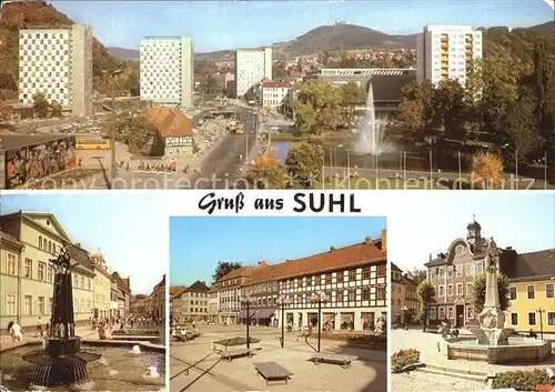 Suhl Thueringer Wald Orts und Teilansichten Brunnen Hochhaeuser Kat. Suhl