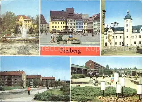 Freiberg Sachsen Scheringerpark Brunnendenkmal Obermarkt Rathaus Neubaugebiet Versorgunszentrum Unicent Kat. Freiberg