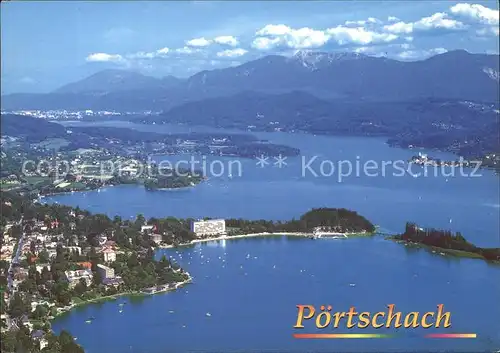 Poertschach Woerthersee Halbinsel mit Parkhotel und Strandbad Maria Woerth Karawanken Fliegeraufnahme /  /