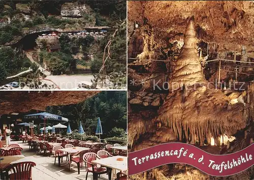 Pottenstein Oberfranken Terrassencafe an der Teufelshoehle Tropfsteinhoehle Fraenkische Schweiz Kat. Pottenstein