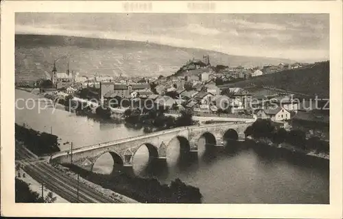 Bingen Rhein Drususbruecke von der Nahe aus Kat. Bingen am Rhein