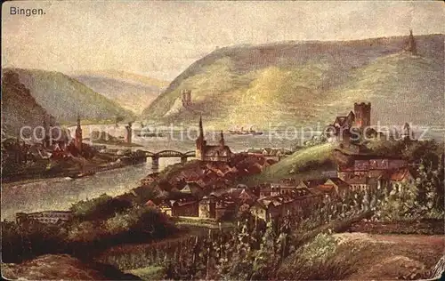 Bingen Rhein Rheinpartie Kuenstlerkarte mit Elisenhoehe  Kat. Bingen am Rhein