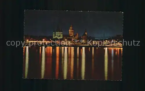 Mainz Rhein Rheinufer und Dom bei Nacht