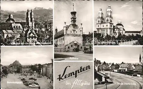 Kempten Allgaeu Stadtbild mit Alpenpanorama Rathaus St Lorenzkirche Illerbruecke Bahnhofsplatz Kat. Kempten (Allgaeu)